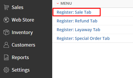Sale tab in Custom Menus