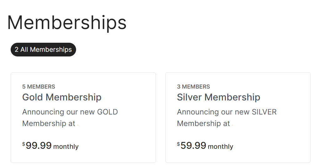 Toast menu with Gold Membership and Silver Membership