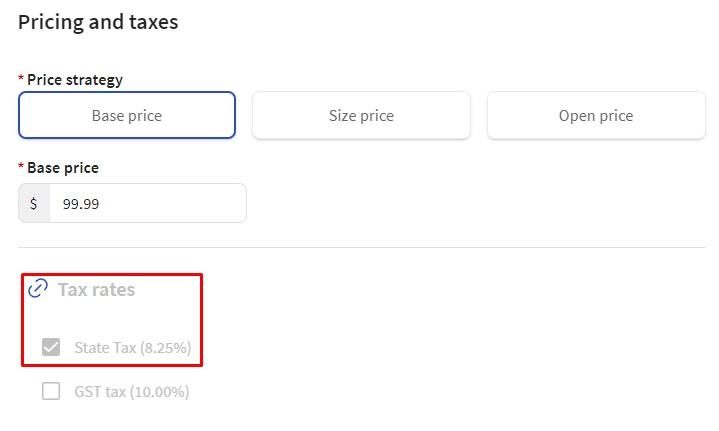 Membership creation in TapMango, with the tax rate highlighted