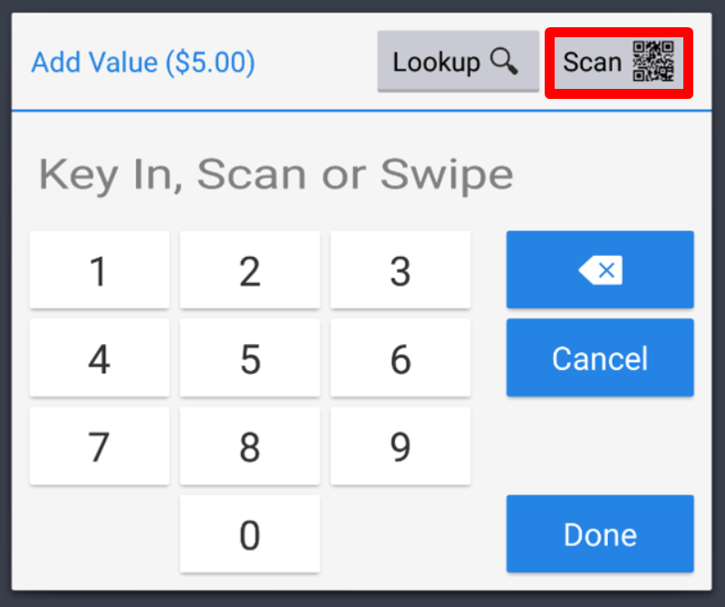 Scan QR Code prompt on Toast register