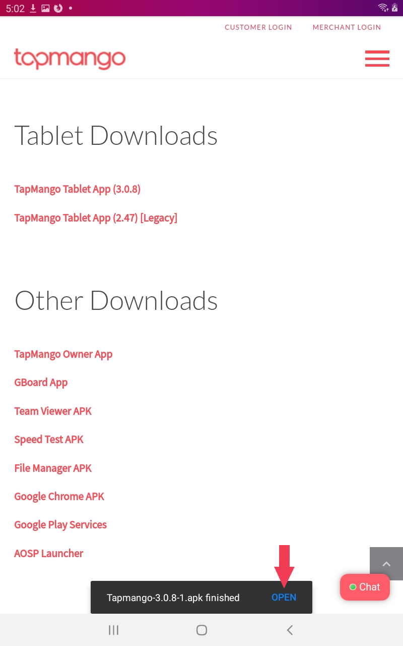 Open the finished download