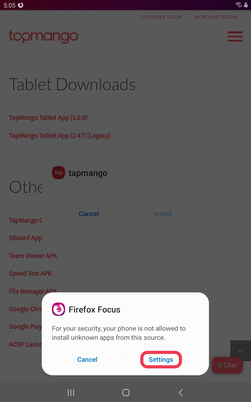 Unknown apps security pop-up