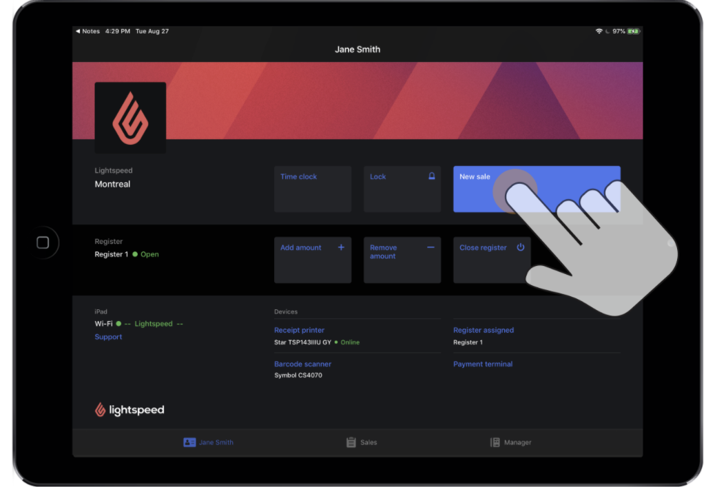 Manager mode sales screen in Lightspeed