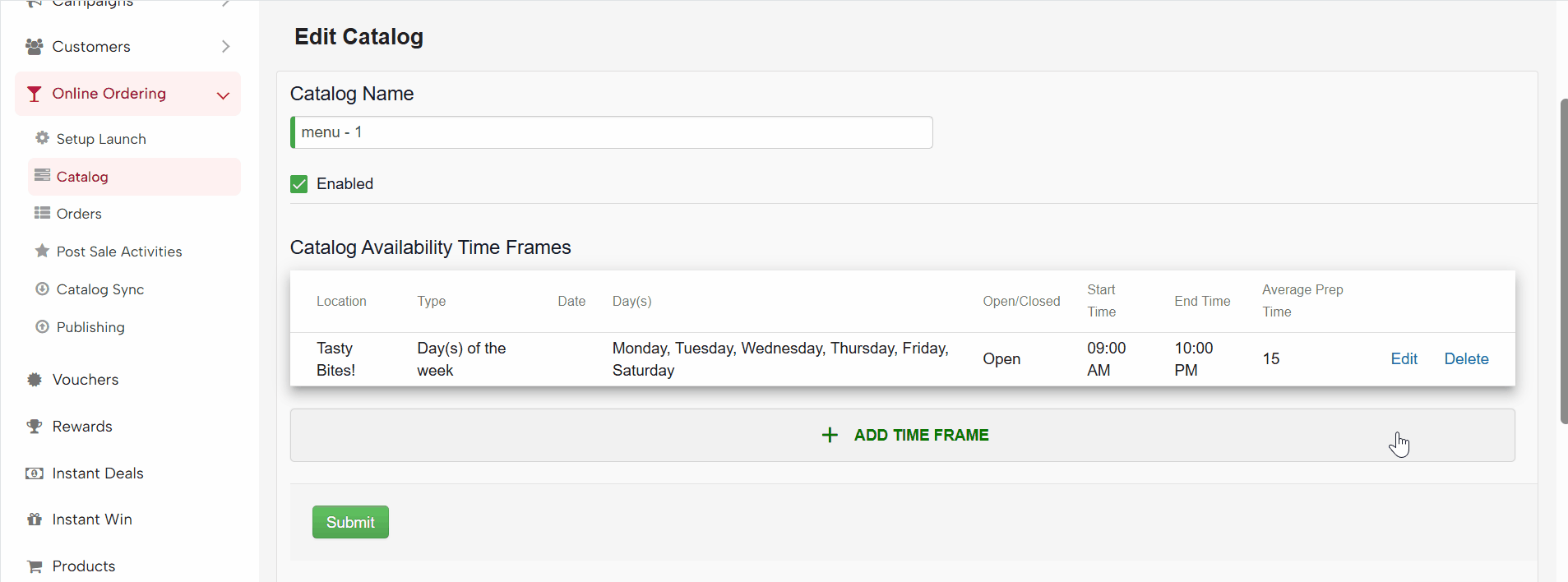 Catalog availability time frames