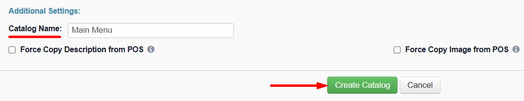 Catalog name and Create Catalog