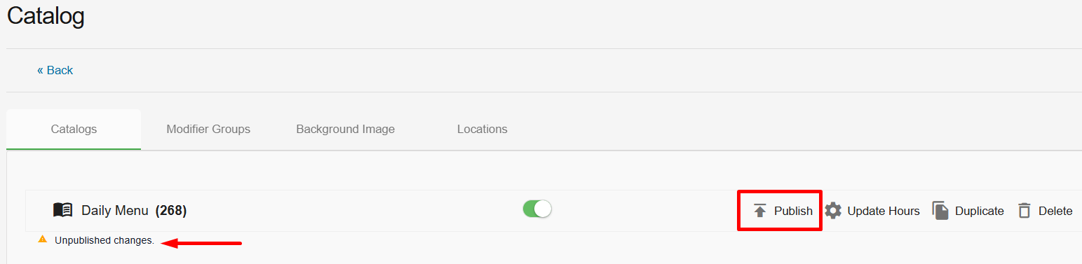 Unpublished changes and the publish icon
