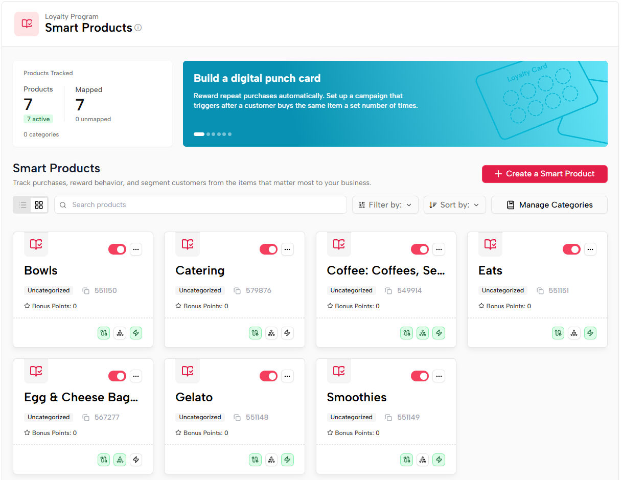 Smart Products list in Tile View