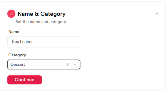 Name and Category step